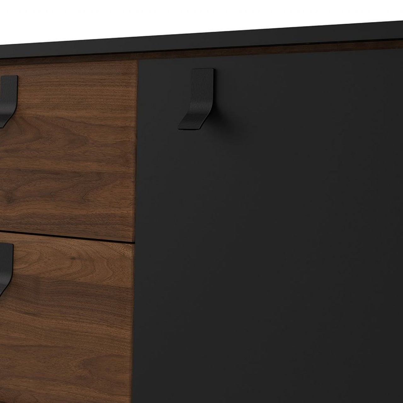 Wide Matt Black Walnut 2 Door 2 Drawer Sideboard With Black Handles