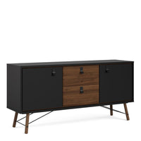 Thumbnail for Wide Matt Black Walnut 2 Door 2 Drawer Sideboard With Black Handles