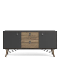 Thumbnail for Wide Matt Black Walnut 2 Door 2 Drawer Sideboard With Black Handles