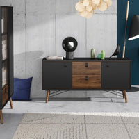 Thumbnail for Wide Matt Black Walnut 2 Door 2 Drawer Sideboard With Black Handles