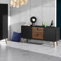 Thumbnail for Wide Matt Black Walnut 2 Door 2 Drawer Sideboard With Black Handles