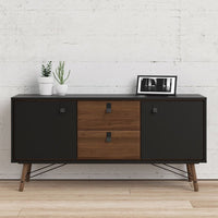 Thumbnail for Wide Matt Black Walnut 2 Door 2 Drawer Sideboard With Black Handles