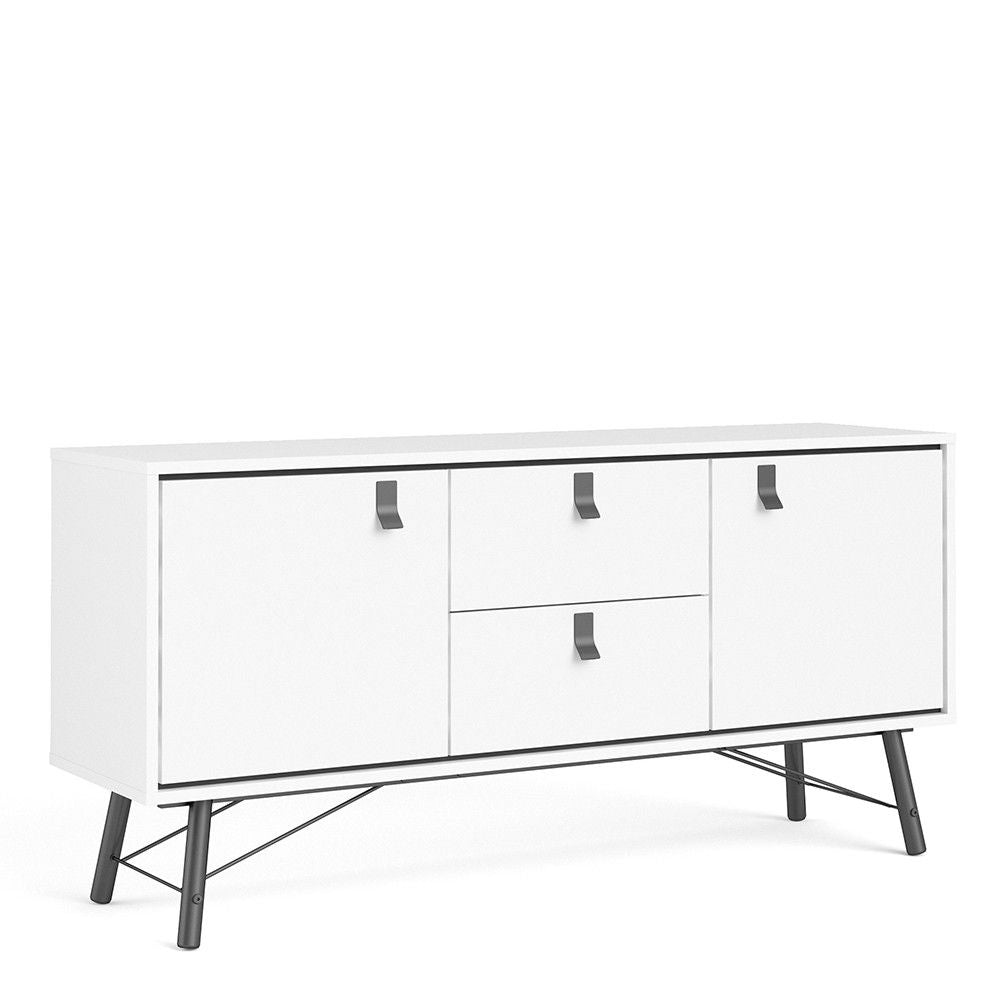 Matt White 2 Door And 2 Drawer Sideboard With Unique Black Handles