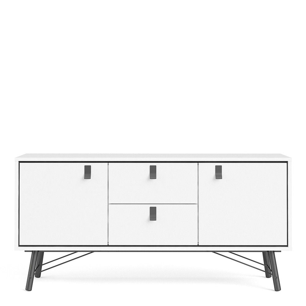 Matt White 2 Door And 2 Drawer Sideboard With Unique Black Handles