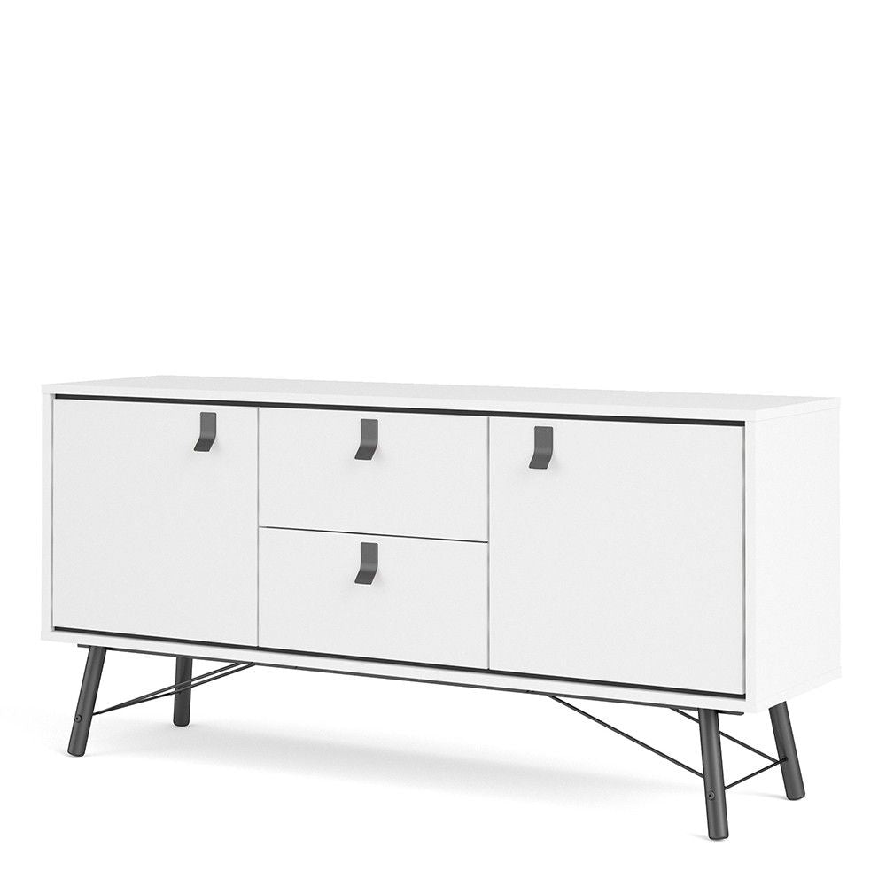 Matt White 2 Door And 2 Drawer Sideboard With Unique Black Handles