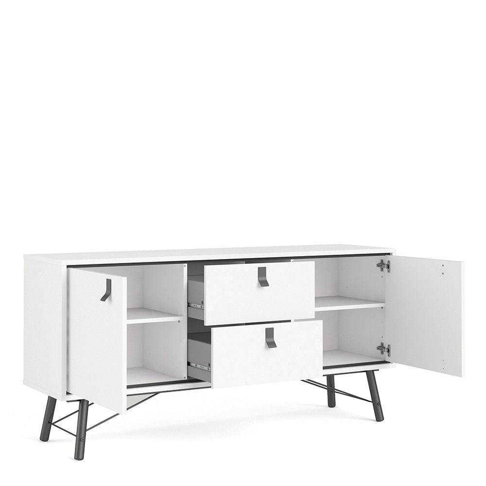 Matt White 2 Door And 2 Drawer Sideboard With Unique Black Handles