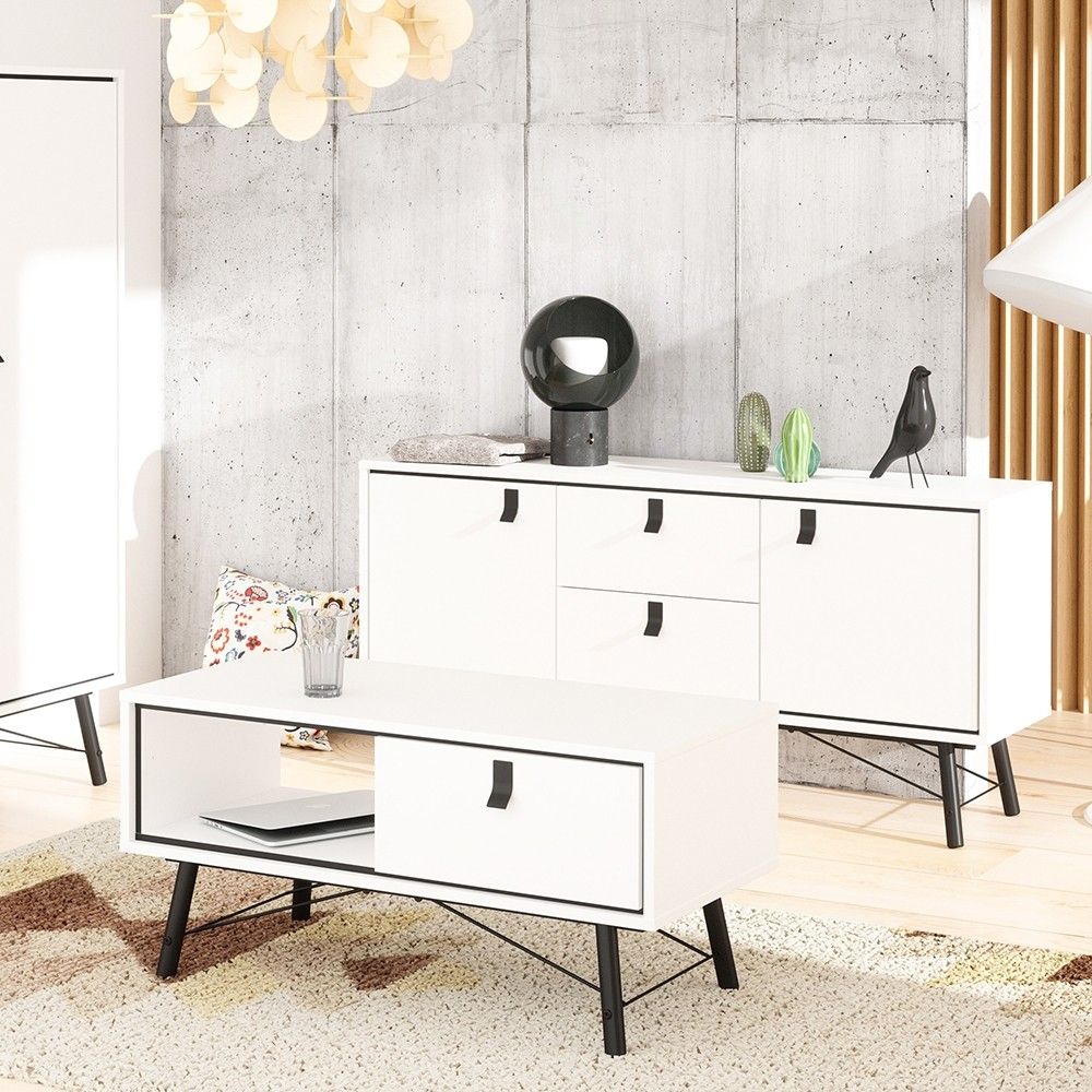 Matt White 2 Door And 2 Drawer Sideboard With Unique Black Handles