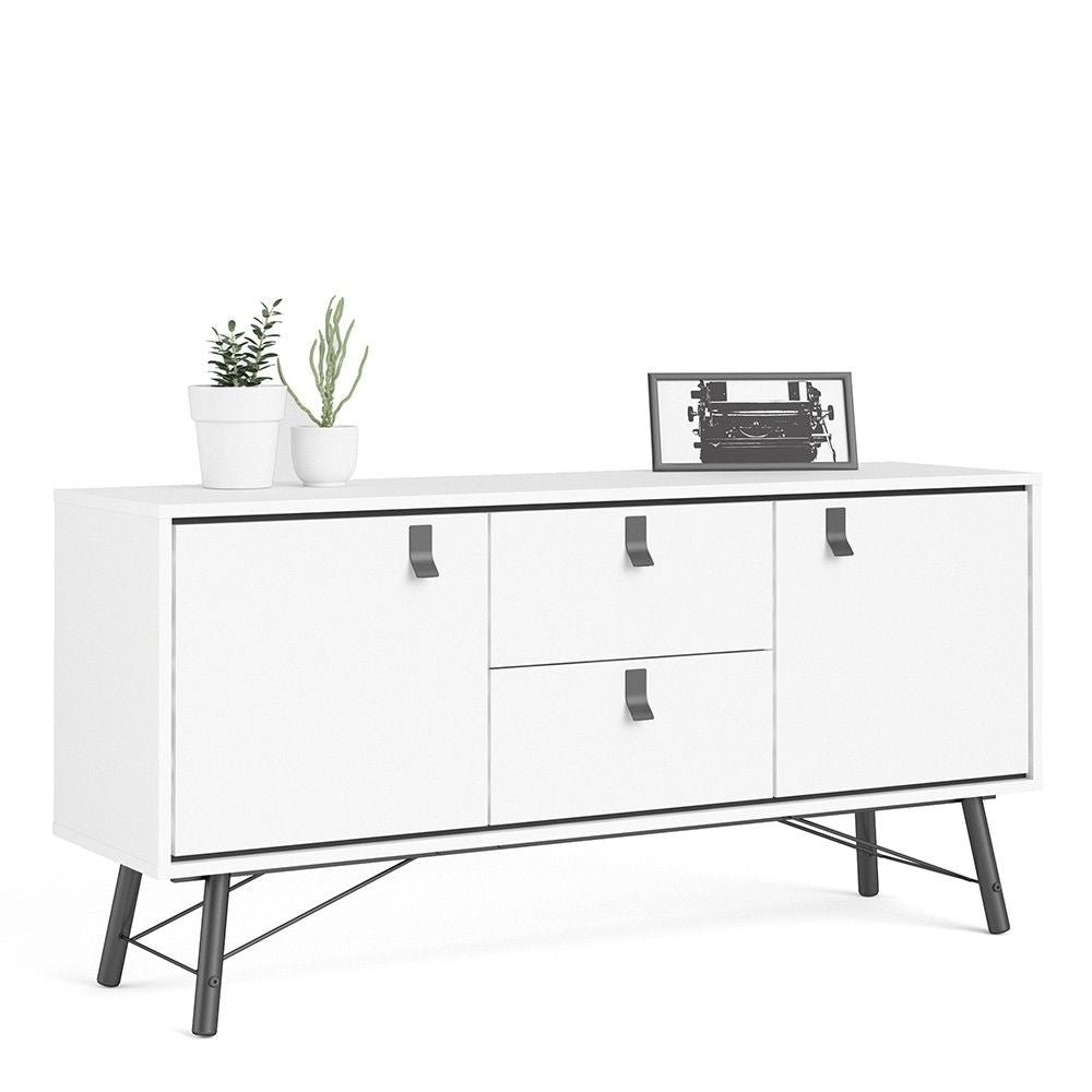 Matt White 2 Door And 2 Drawer Sideboard With Unique Black Handles