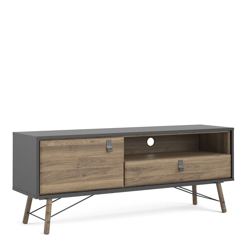 Matt Black Walnut 1 Door 1 Drawer TV Media Unit