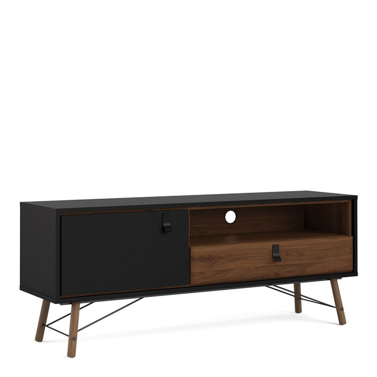 Matt Black Walnut 1 Door 1 Drawer TV Media Unit