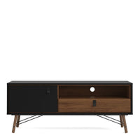 Thumbnail for Matt Black Walnut 1 Door 1 Drawer TV Media Unit