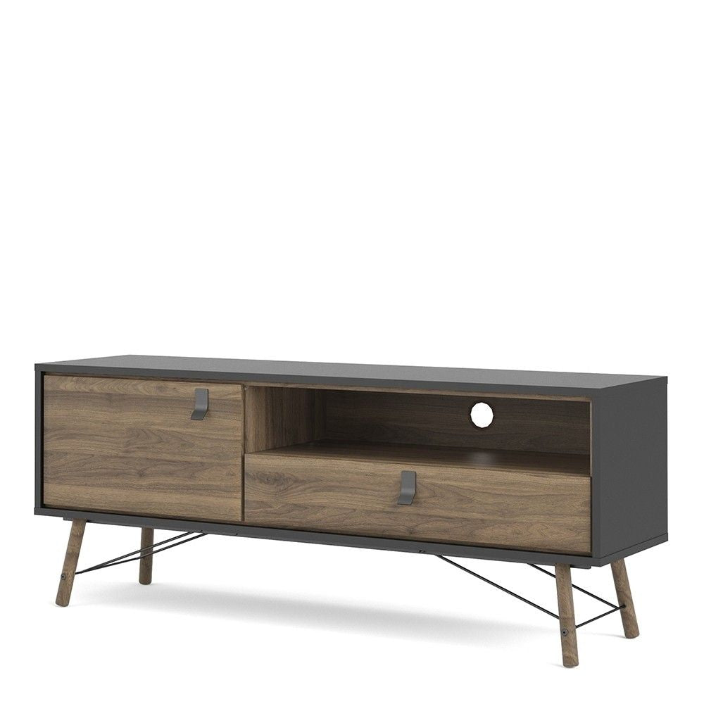 Matt Black Walnut 1 Door 1 Drawer TV Media Unit