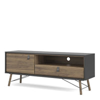 Thumbnail for Matt Black Walnut 1 Door 1 Drawer TV Media Unit