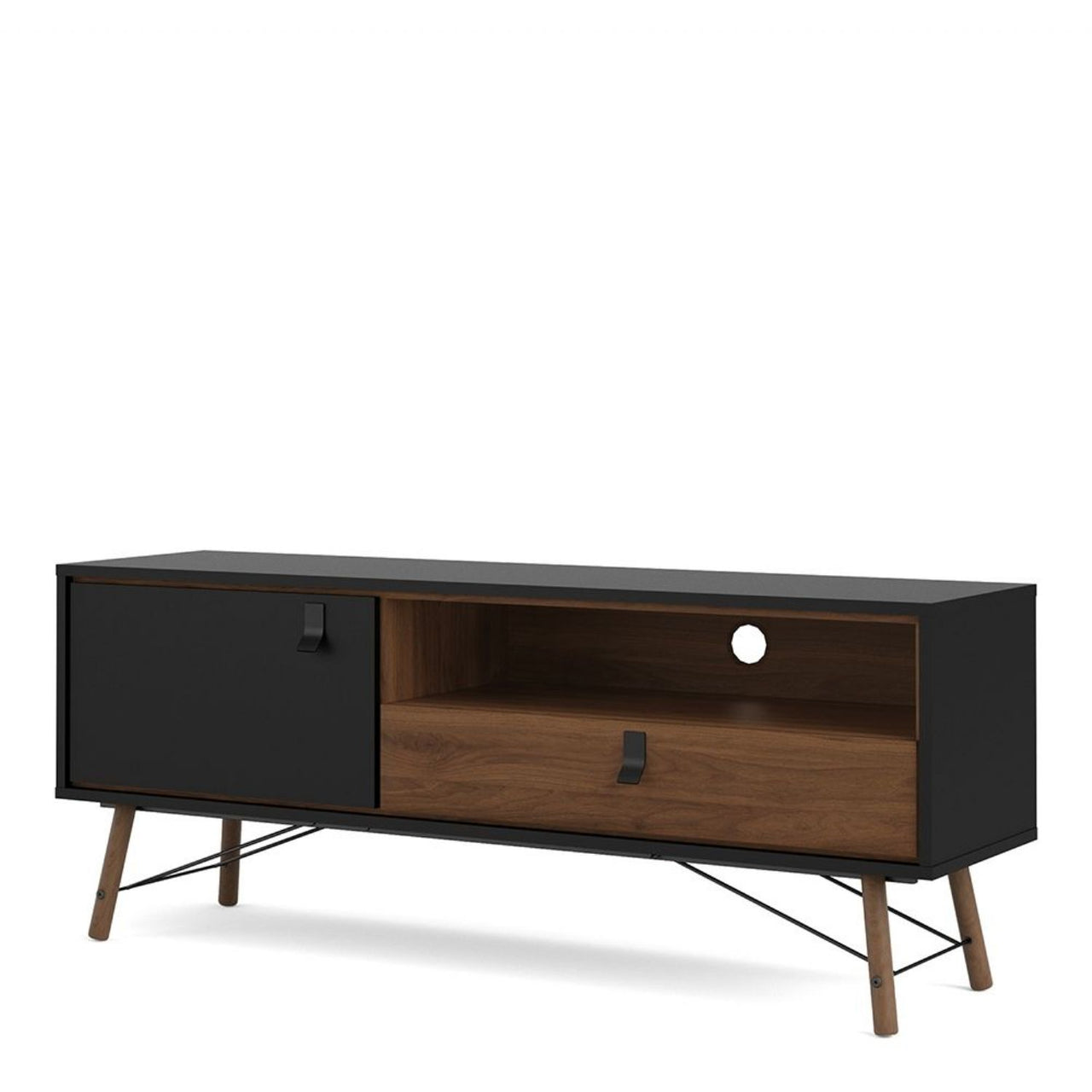 Matt Black Walnut 1 Door 1 Drawer TV Media Unit