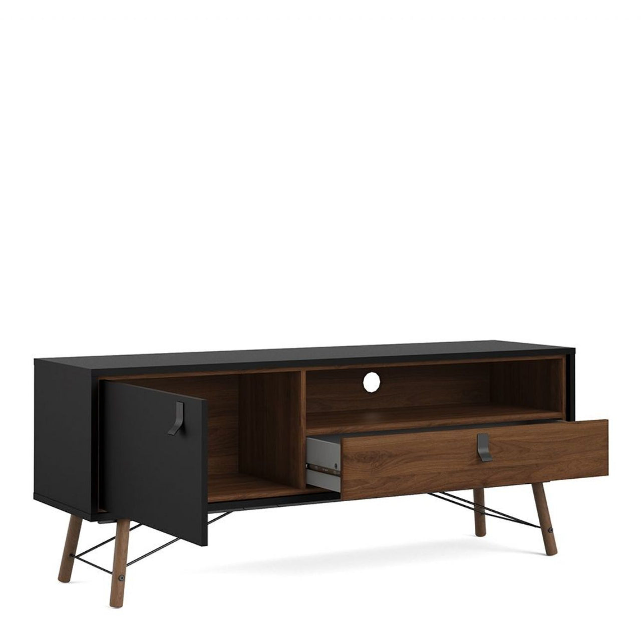 Matt Black Walnut 1 Door 1 Drawer TV Media Unit