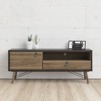 Thumbnail for Matt Black Walnut 1 Door 1 Drawer TV Media Unit