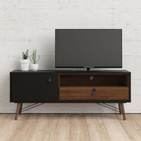 Thumbnail for Matt Black Walnut 1 Door 1 Drawer TV Media Unit