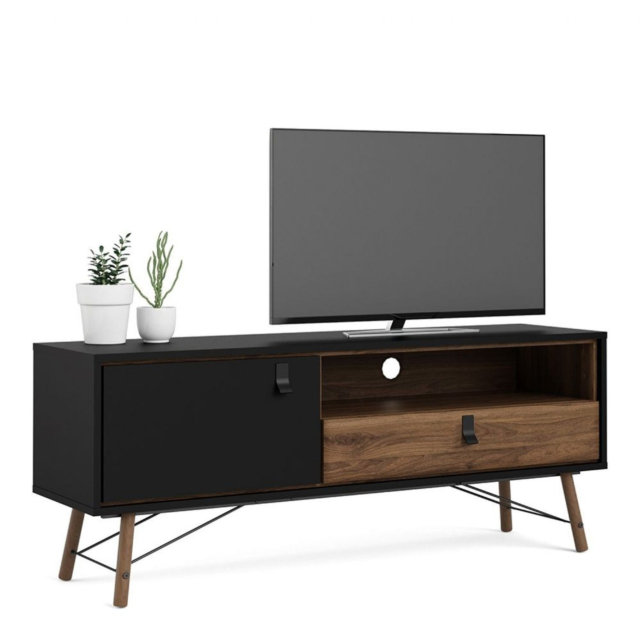 Matt Black Walnut 1 Door 1 Drawer TV Media Unit