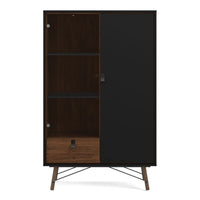 Thumbnail for Shabby Chic Matt Black Walnut and Oak 2 Door 1 Drawer China Cabinet