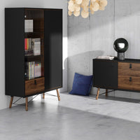 Thumbnail for Shabby Chic Matt Black Walnut and Oak 2 Door 1 Drawer China Cabinet