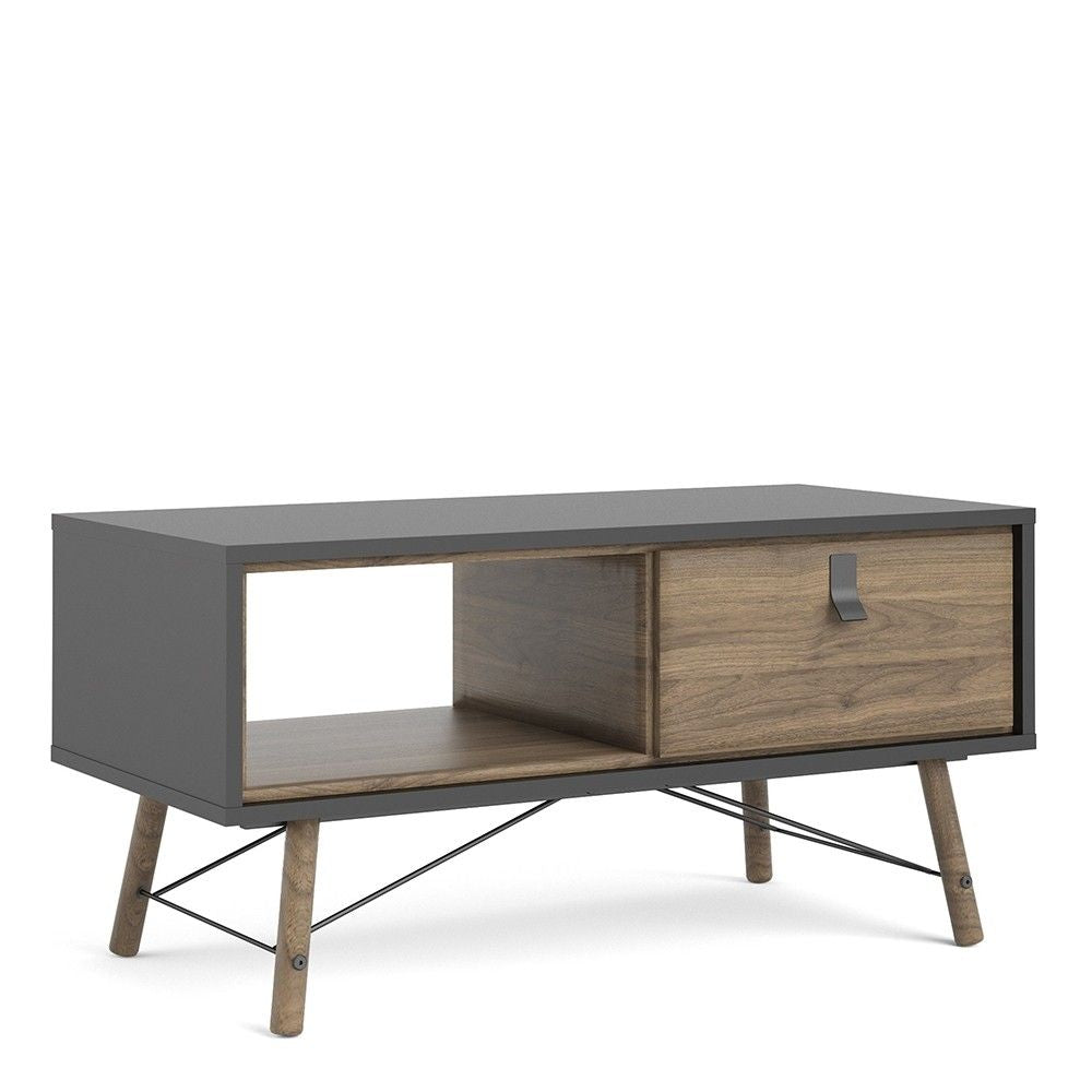 Matt Black Walnut 1 Drawer Coffee Table With Shelf