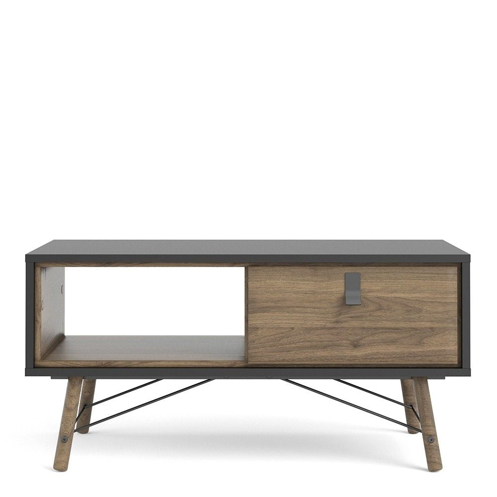 Matt Black Walnut 1 Drawer Coffee Table With Shelf