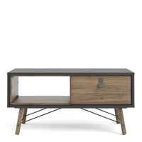 Thumbnail for Matt Black Walnut 1 Drawer Coffee Table With Shelf