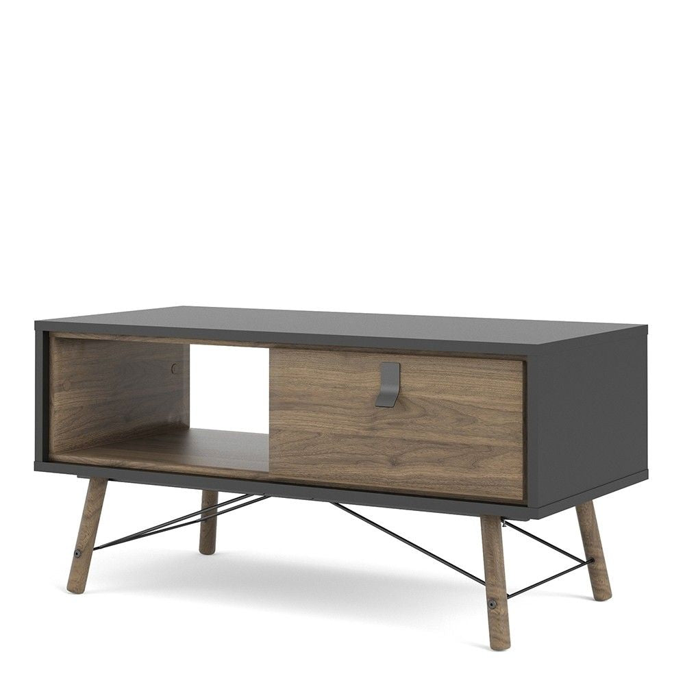 Matt Black Walnut 1 Drawer Coffee Table With Shelf