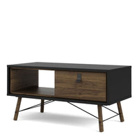 Thumbnail for Matt Black Walnut 1 Drawer Coffee Table With Shelf