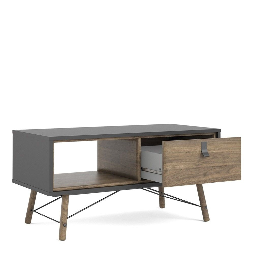 Matt Black Walnut 1 Drawer Coffee Table With Shelf