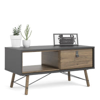 Thumbnail for Matt Black Walnut 1 Drawer Coffee Table With Shelf