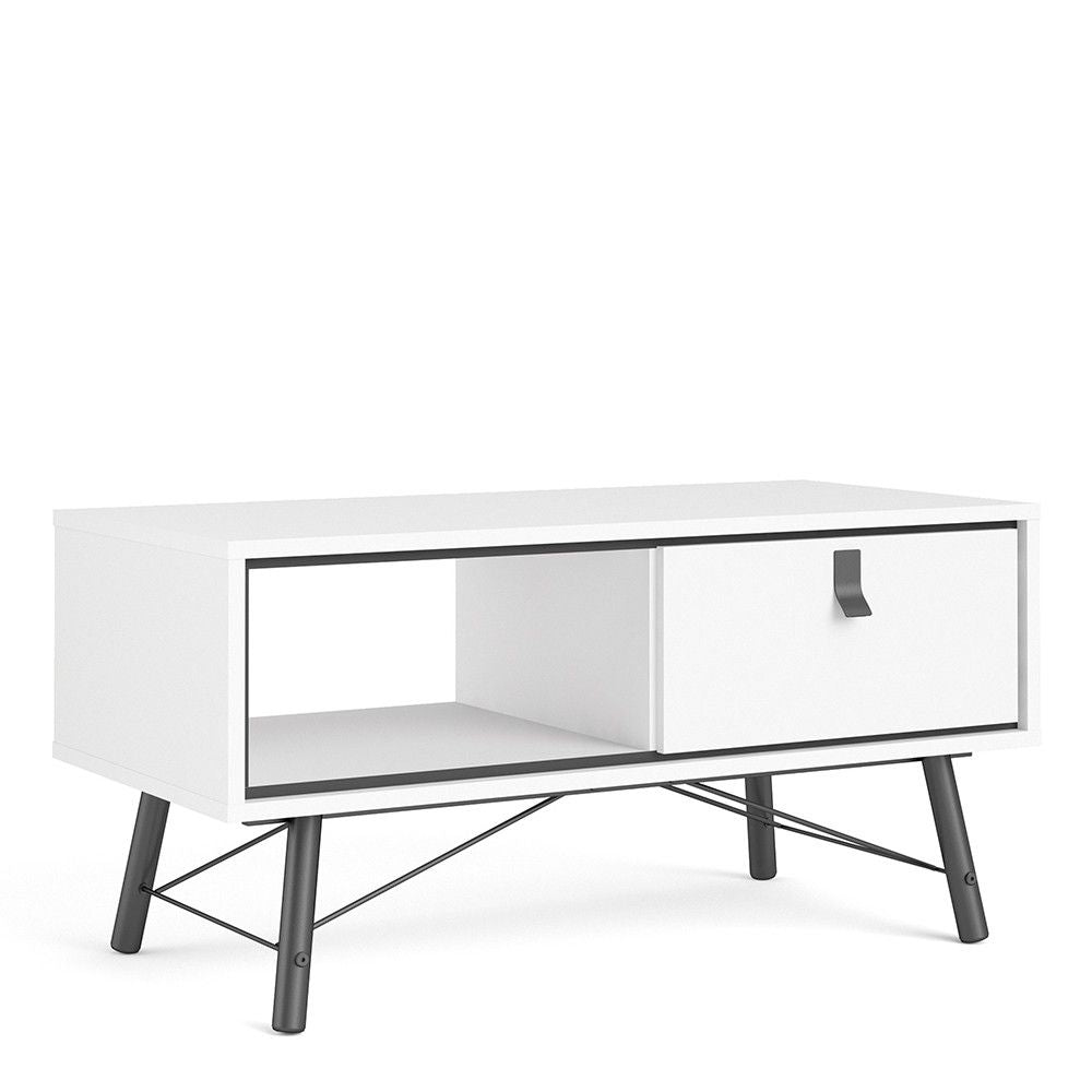 Matt White 1 Drawer Coffee Table With Shelf