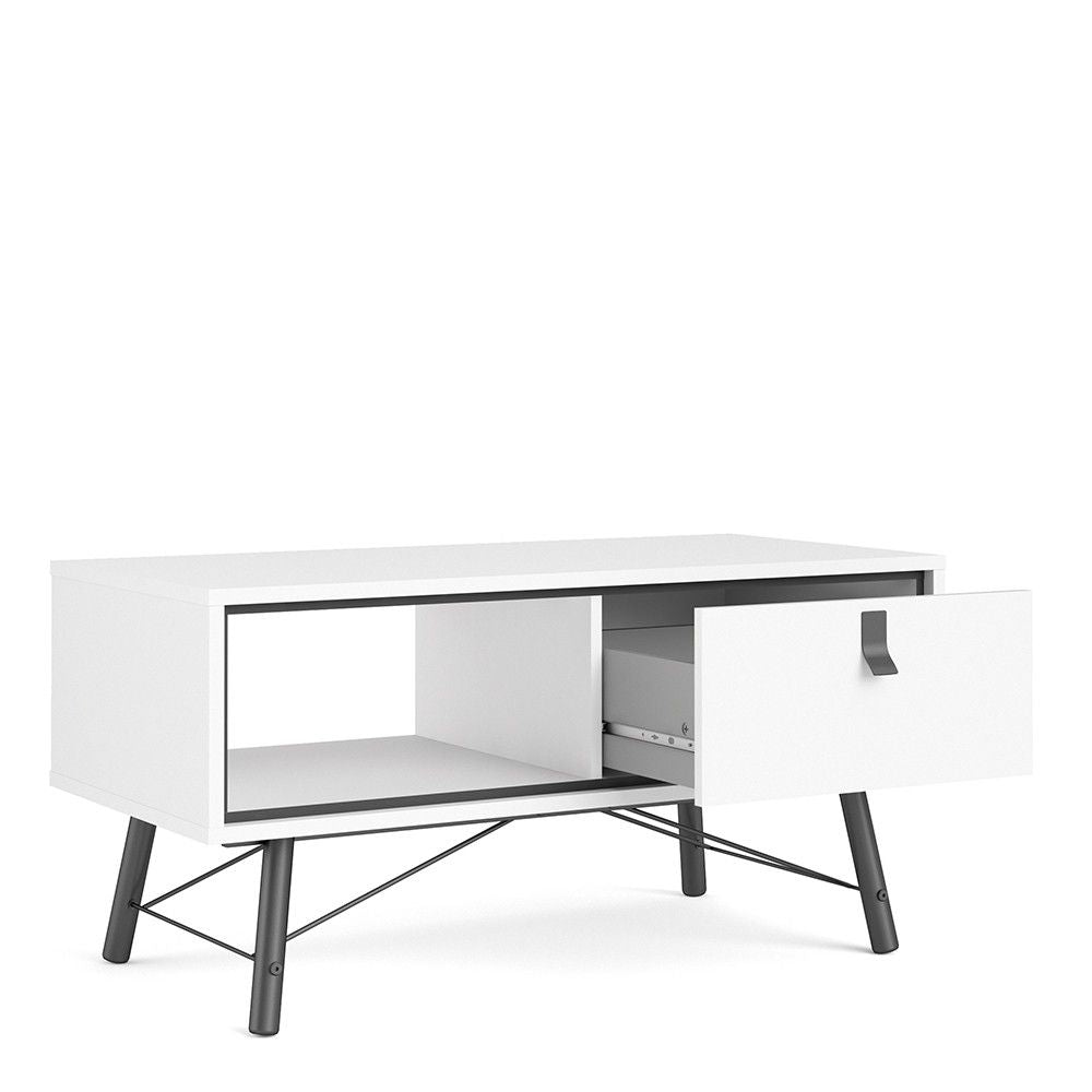 Matt White 1 Drawer Coffee Table With Shelf