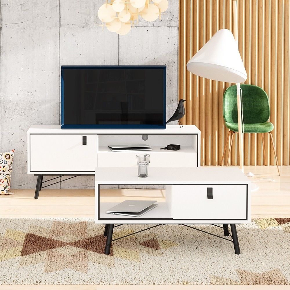 Matt White 1 Drawer Coffee Table With Shelf