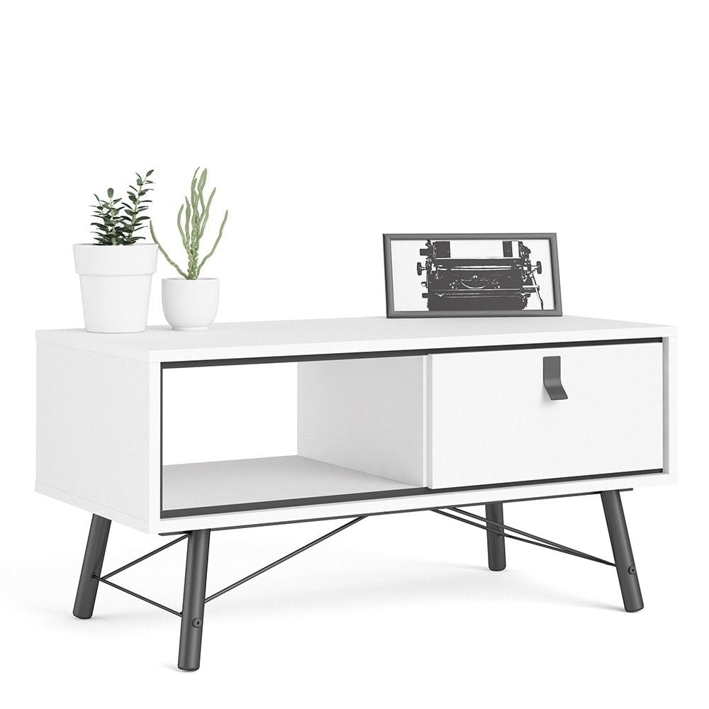 Matt White 1 Drawer Coffee Table With Shelf