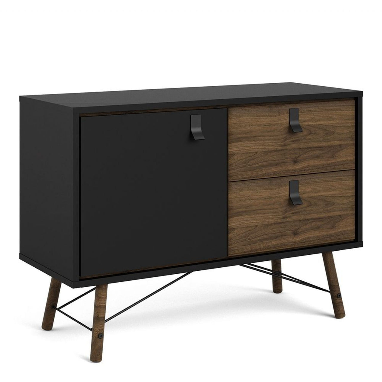 Industrial Sideboard 1 Door 2 Drawers in Matt Black Walnut 100cm Wide