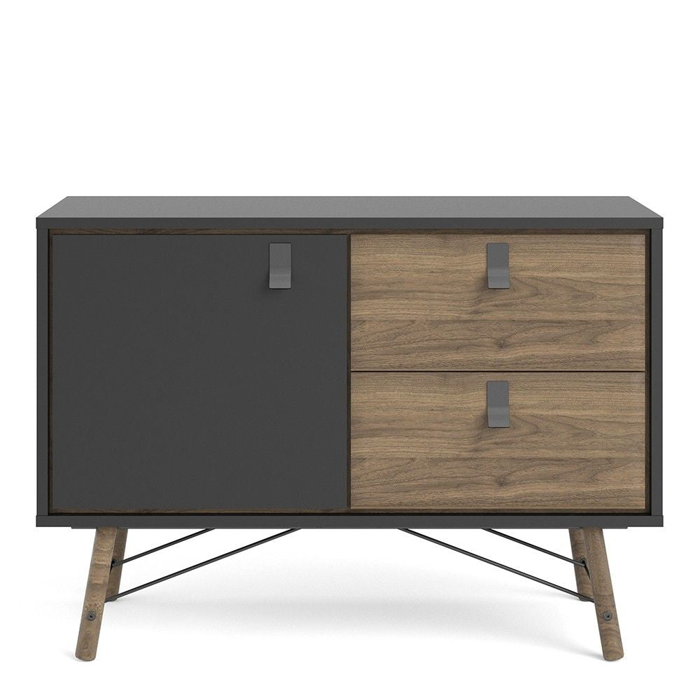 Industrial Sideboard 1 Door 2 Drawers in Matt Black Walnut 100cm Wide