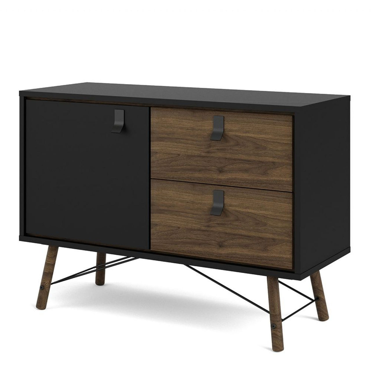 Industrial Sideboard 1 Door 2 Drawers in Matt Black Walnut 100cm Wide