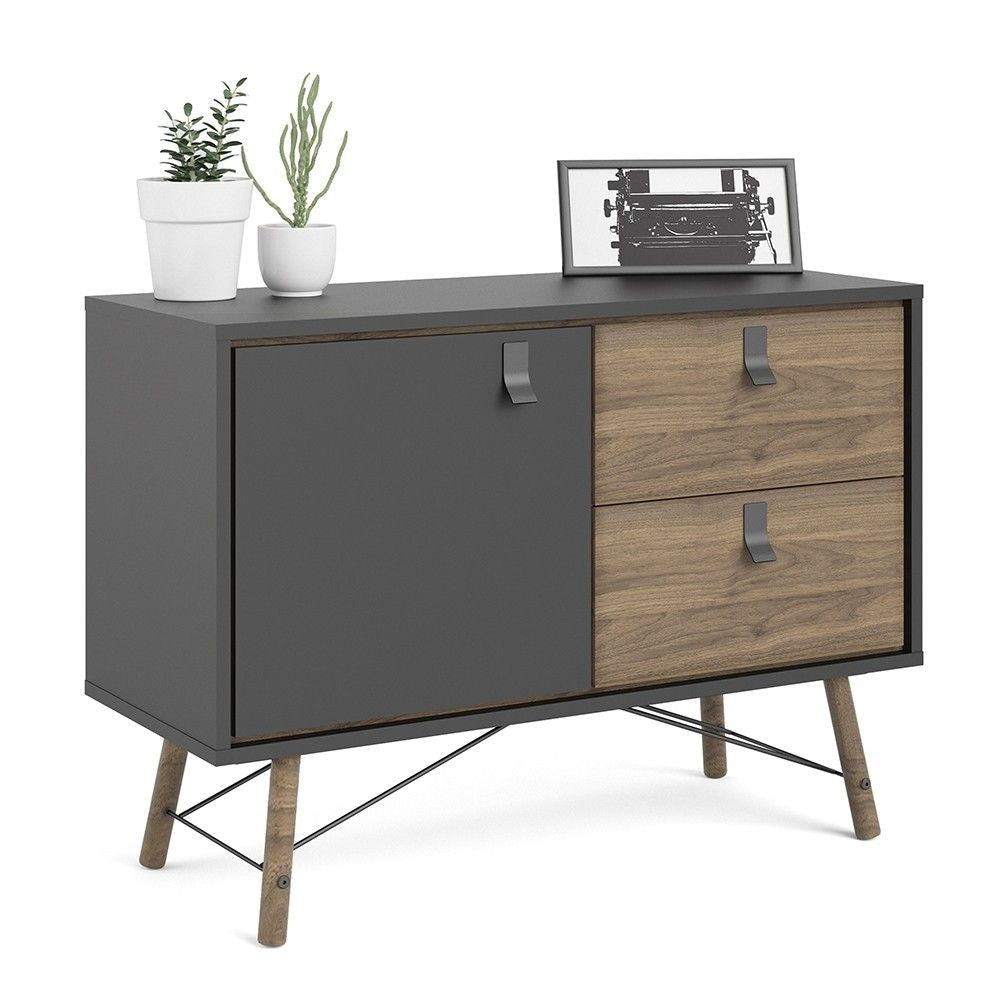 Industrial Sideboard 1 Door 2 Drawers in Matt Black Walnut 100cm Wide