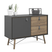 Thumbnail for Industrial Sideboard 1 Door 2 Drawers in Matt Black Walnut 100cm Wide