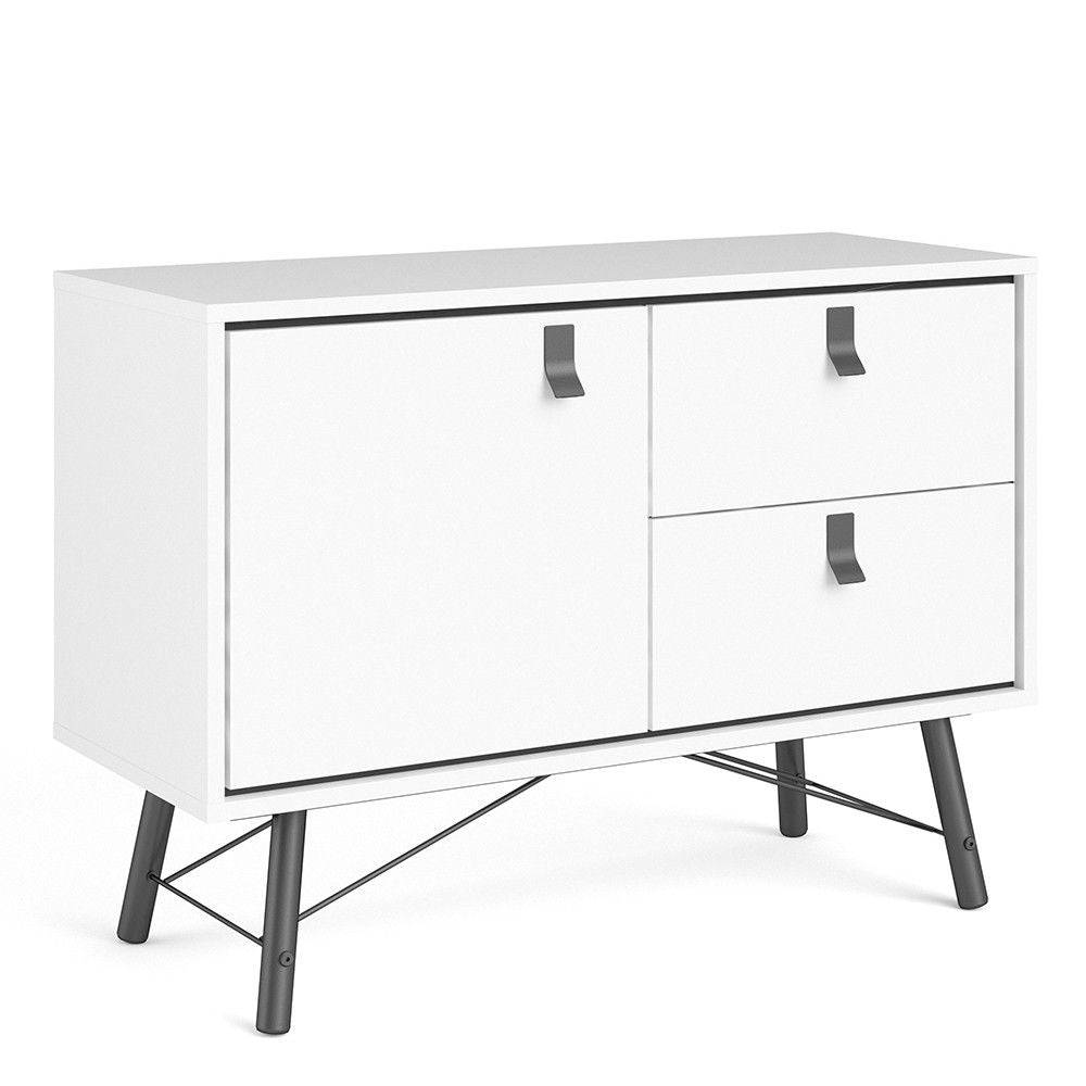 Industrial Matt White 1 Door 2 Drawer Sideboard