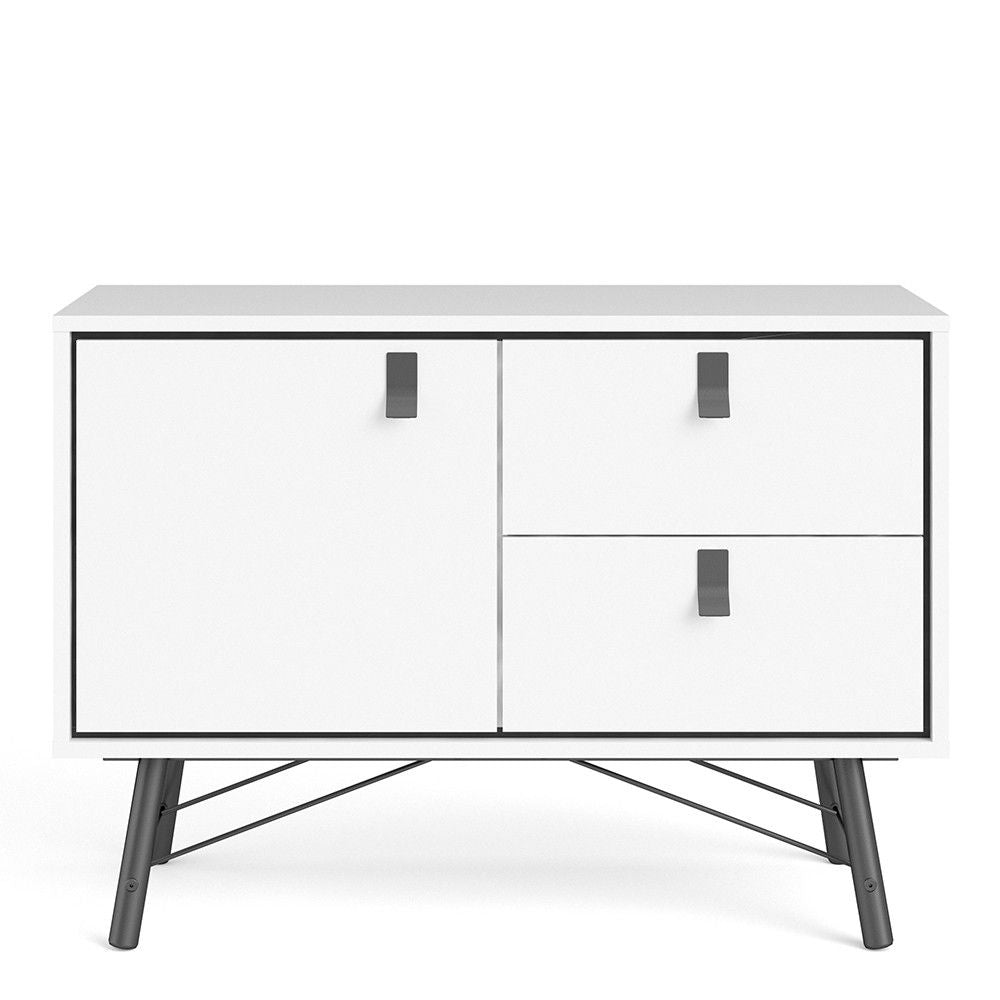 Industrial Matt White 1 Door 2 Drawer Sideboard