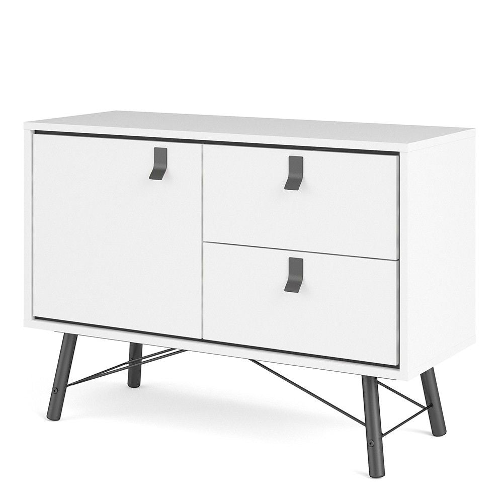 Industrial Matt White 1 Door 2 Drawer Sideboard