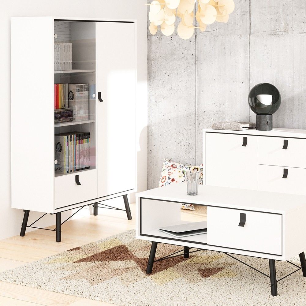 Industrial Matt White 1 Door 2 Drawer Sideboard