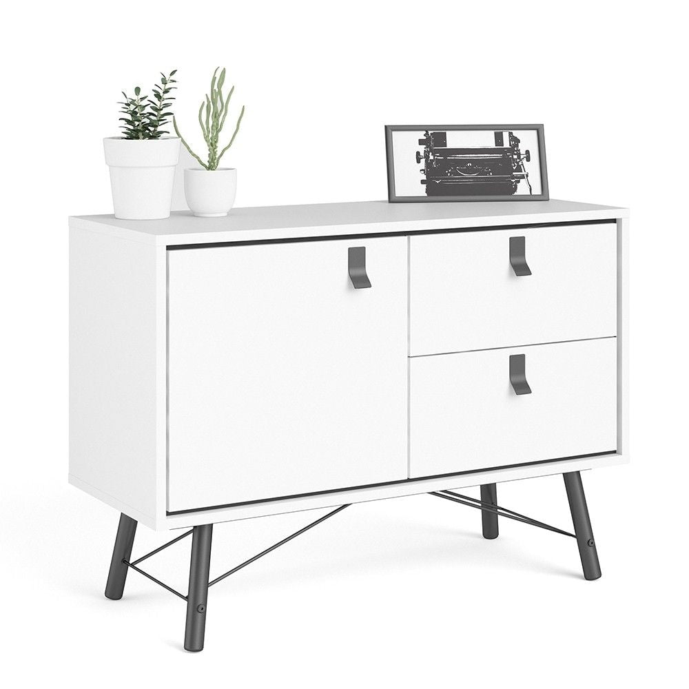 Industrial Matt White 1 Door 2 Drawer Sideboard