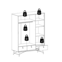 Thumbnail for Matt Black Walnut 3 Door Triple Wardrobe 3 Drawers with Shelves 150cm Wide