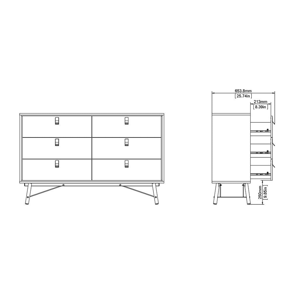 Matt Black Walnut 6 Drawer Double Chest With Unique Black Handles