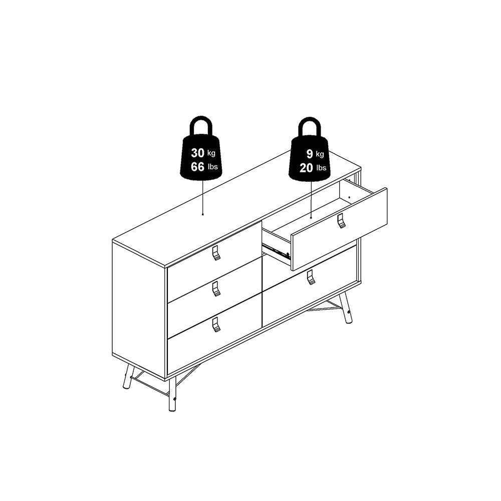 Matt Black Walnut 6 Drawer Double Chest With Unique Black Handles