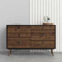 Thumbnail for Matt Black Walnut 6 Drawer Double Chest With Unique Black Handles