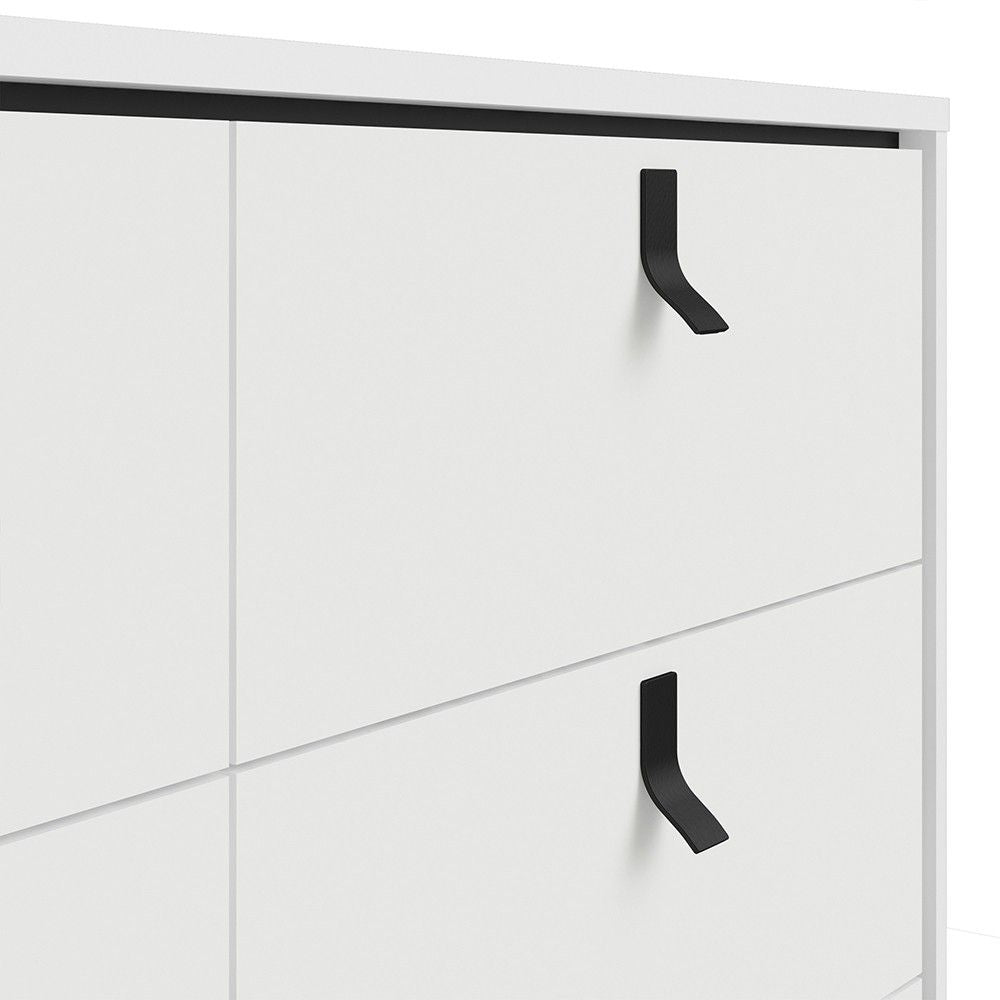 Wide Matt White 6 Drawer Double Chest With Black Handles